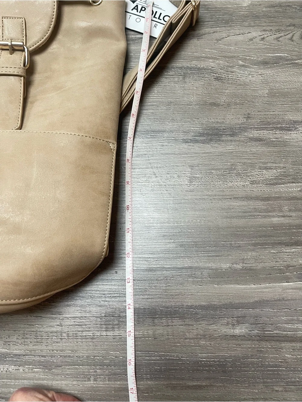 Taupe Drawstring Backpack Tote with Stripe Flap